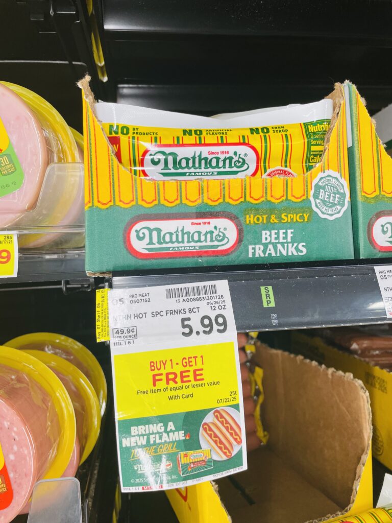 Nathan's Hot & Spicy Beef Franks Kroger Shelf Image