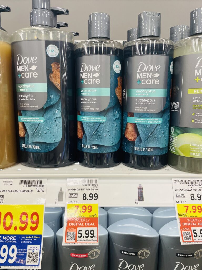 Dove Body Wash and Bar Soap Kroger Shelf Image