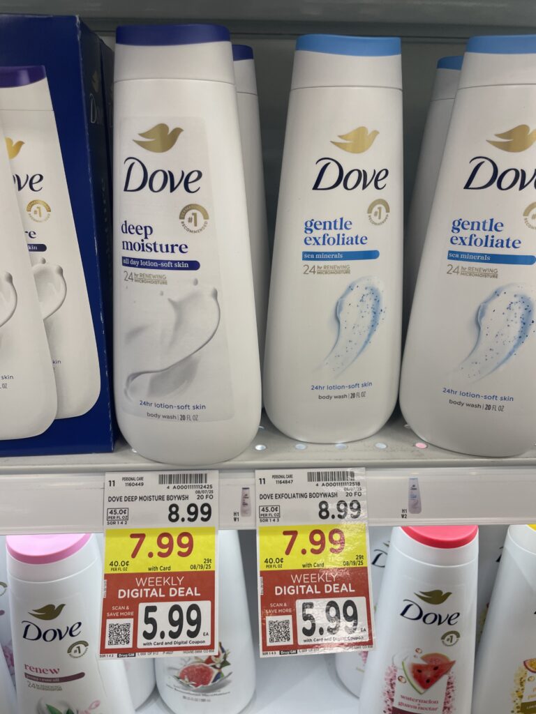 Dove Body Wash and Bar Soap Kroger Shelf Image