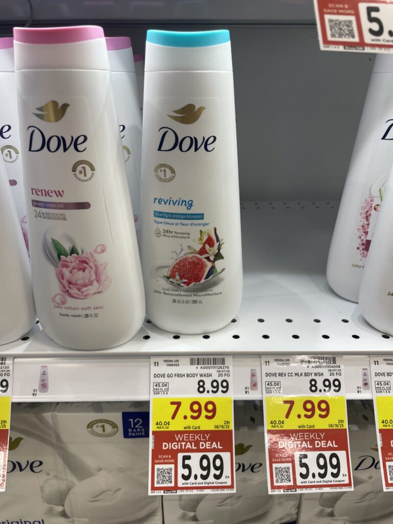 Dove Body Wash and Bar Soap Kroger Shelf Image