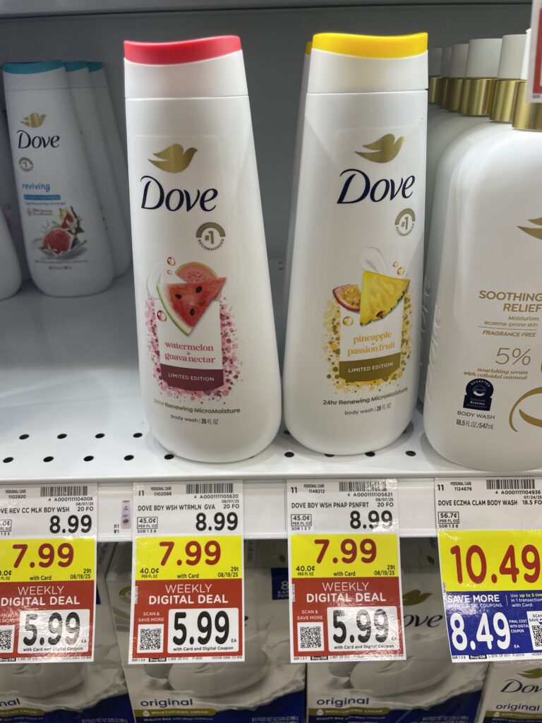 Dove Body Wash and Bar Soap Kroger Shelf Image