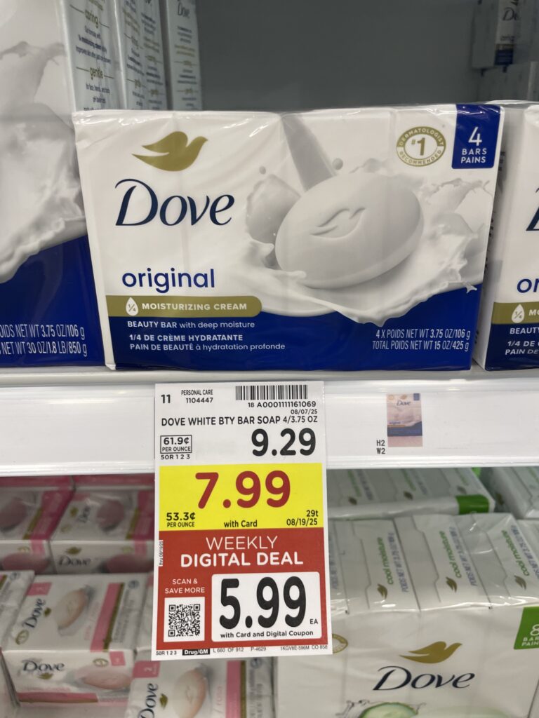 Dove Body Wash and Bar Soap Kroger Shelf Image