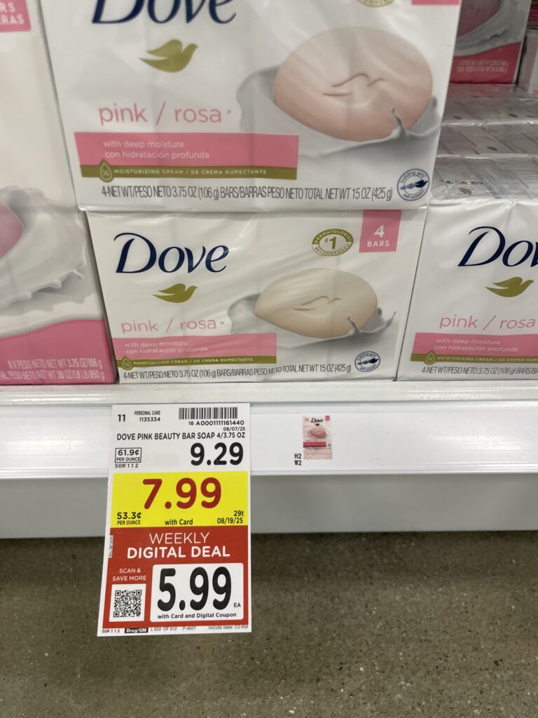 Dove Body Wash and Bar Soap Kroger Shelf Image