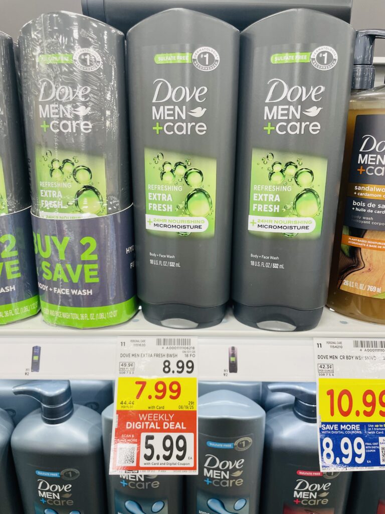 Dove Body Wash and Bar Soap Kroger Shelf Image