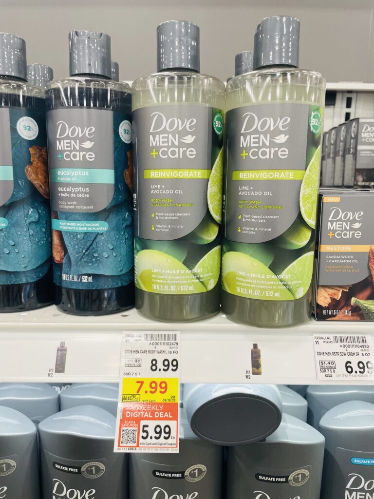 Dove Body Wash and Bar Soap Kroger Shelf Image
