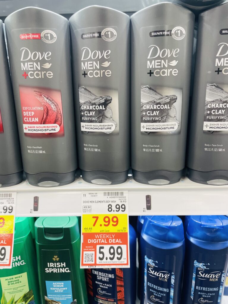 Dove Body Wash and Bar Soap Kroger Shelf Image