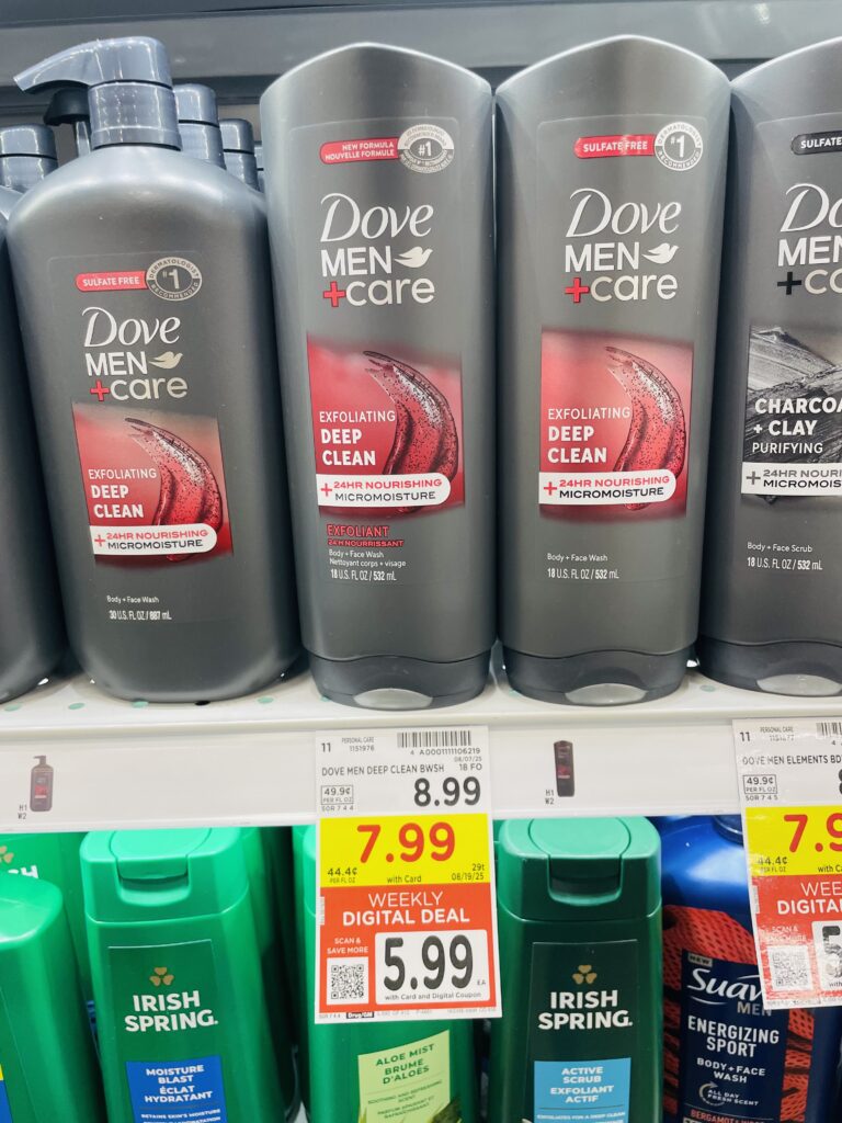 Dove Body Wash and Bar Soap Kroger Shelf Image