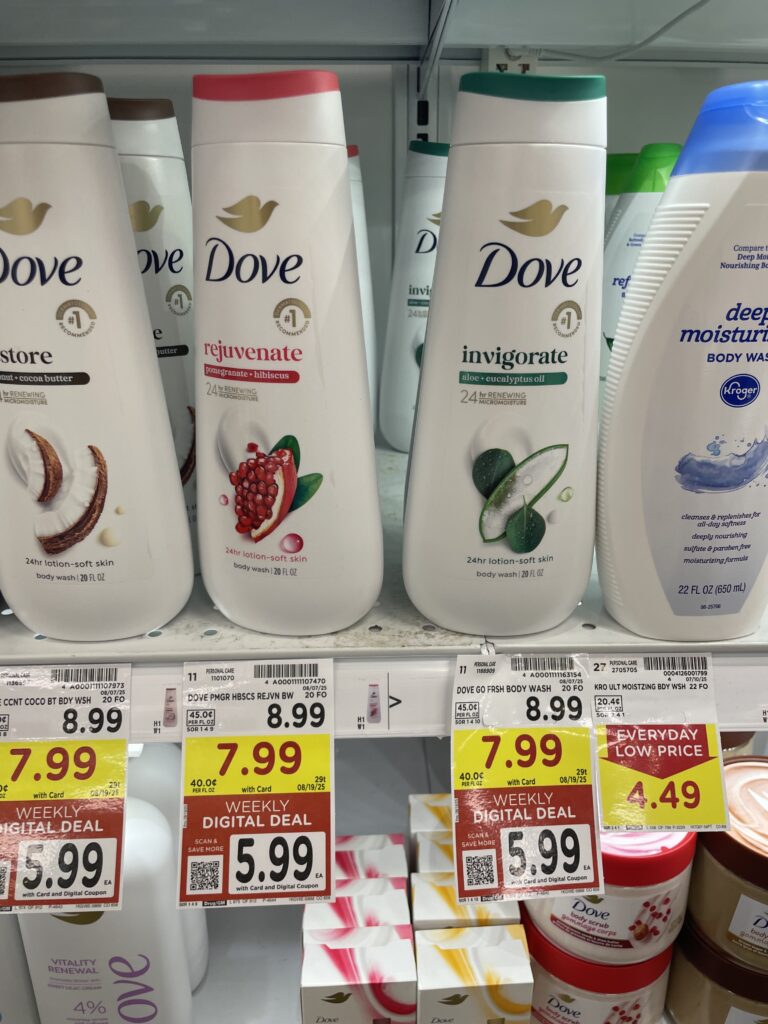 Dove Body Wash and Bar Soap Kroger Shelf Image