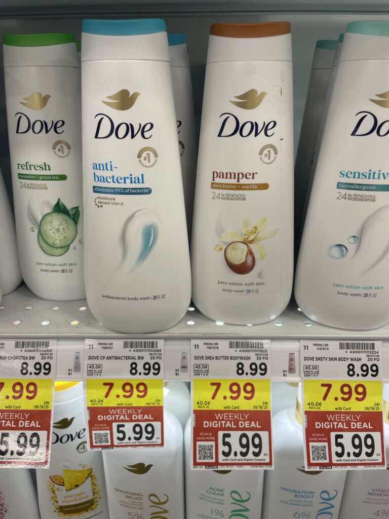 Dove Body Wash and Bar Soap Kroger Shelf Image