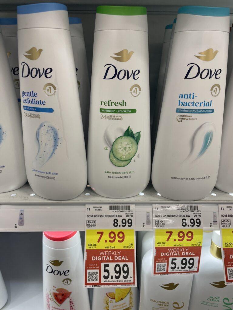 Dove Body Wash and Bar Soap Kroger Shelf Image