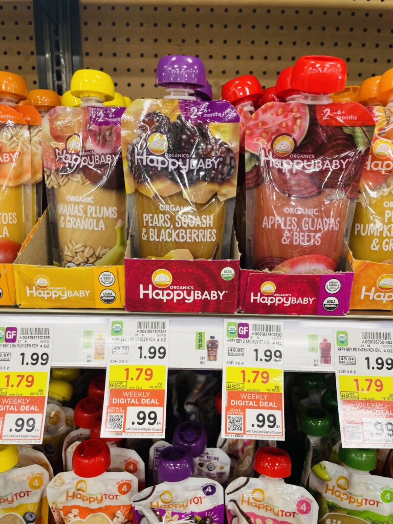 Happy Baby and Happy Tot Food Pouches Kroger Shelf Image 
