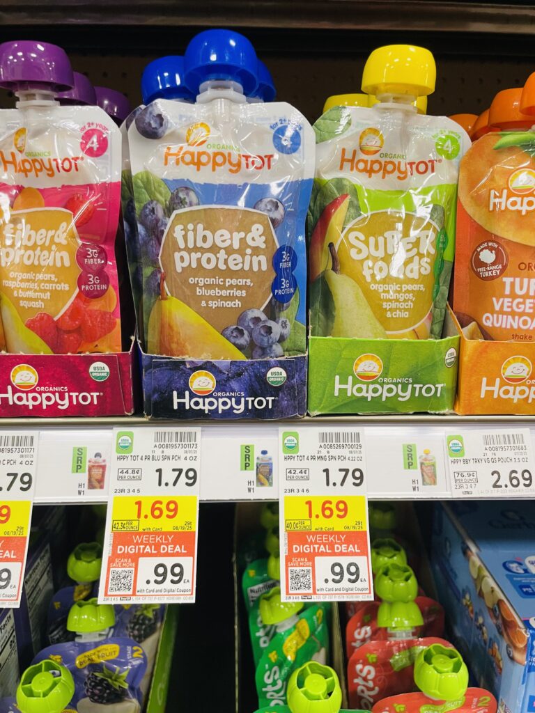 Happy Baby and Happy Tot Food Pouches Kroger Shelf Image 