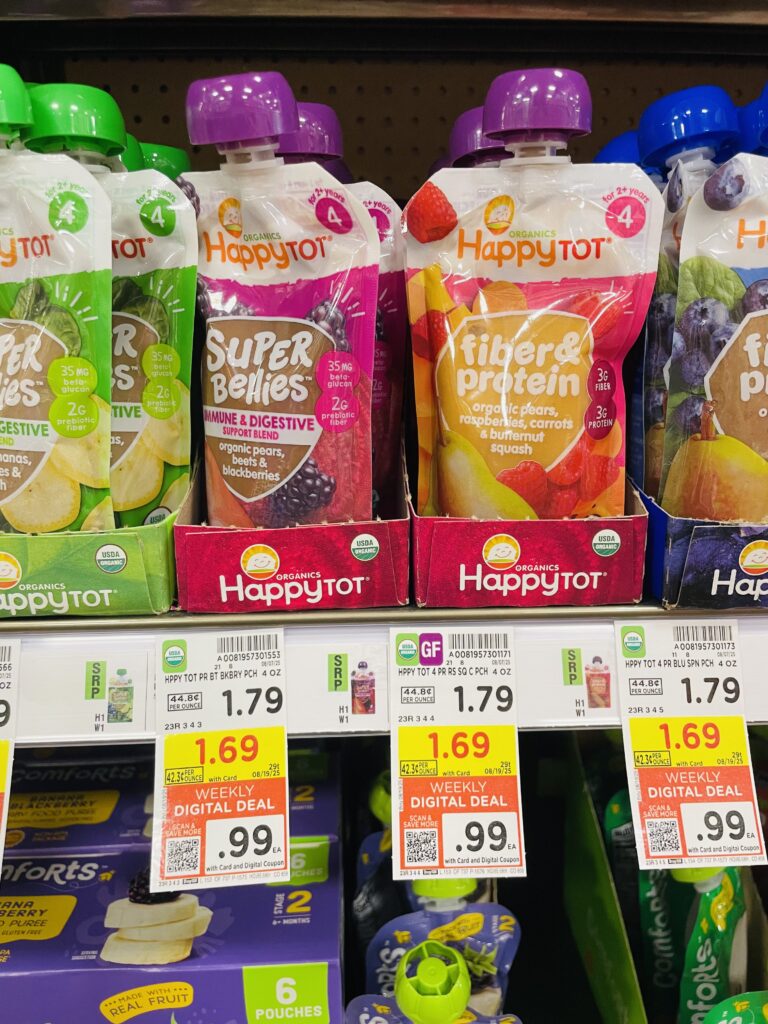 Happy Baby and Happy Tot Food Pouches Kroger Shelf Image 