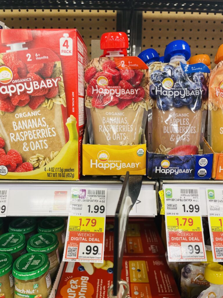 Happy Baby and Happy Tot Food Pouches Kroger Shelf Image 