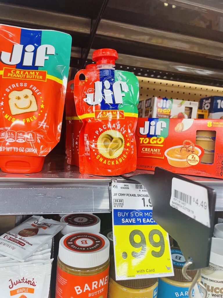 jif peanut butter pouch kroger shelf image