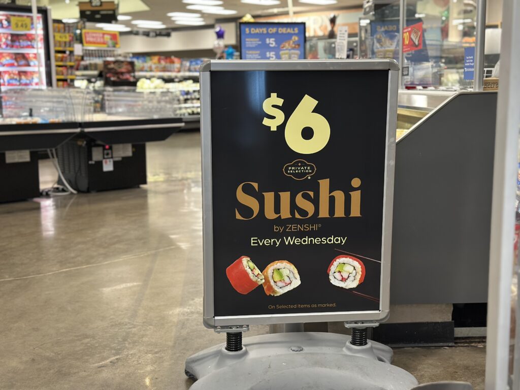 sushi $6 sign