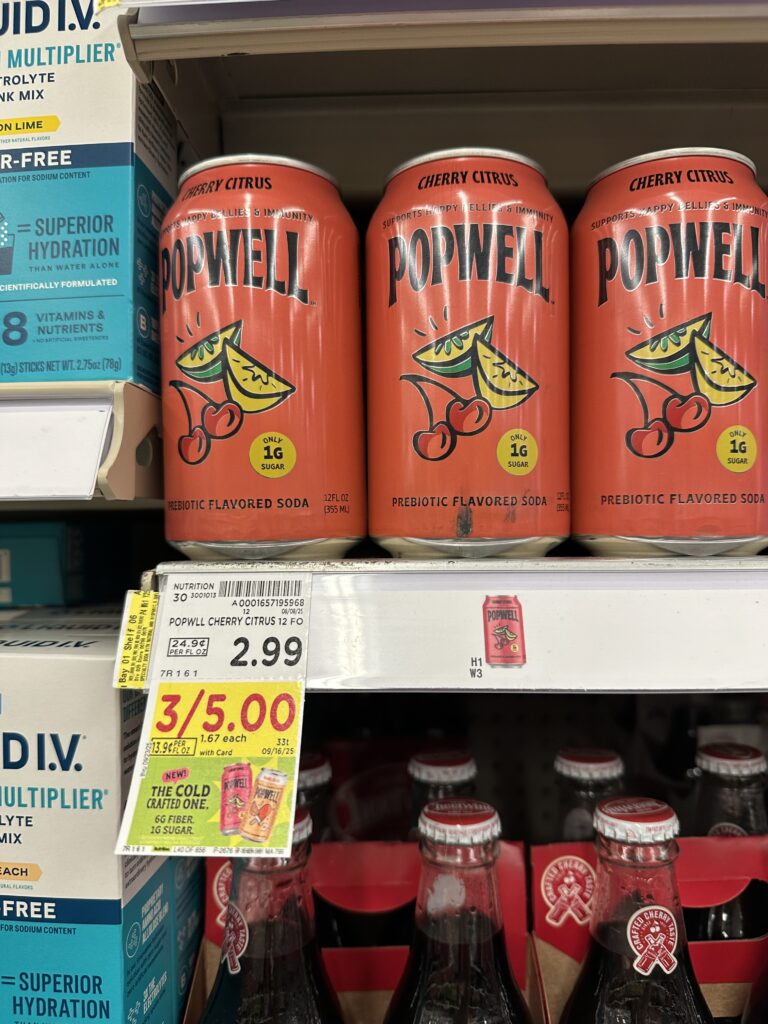 Popwell Prebiotic Soda Kroger Shelf Image