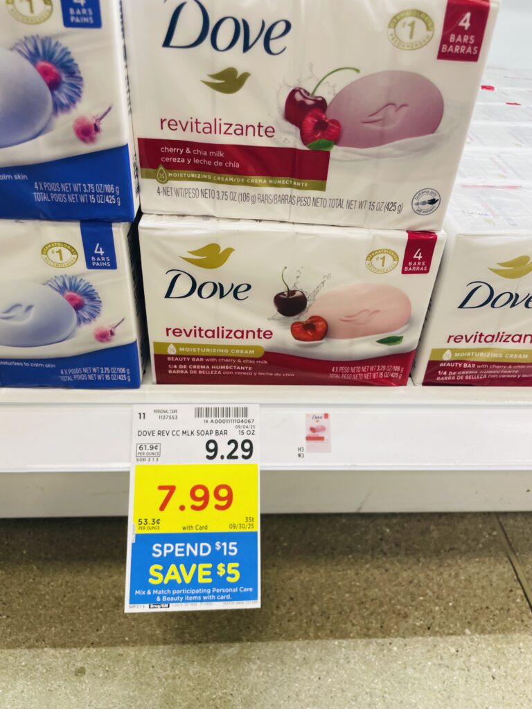 Dove Body Wash and Bar Soap Kroger Shelf Image