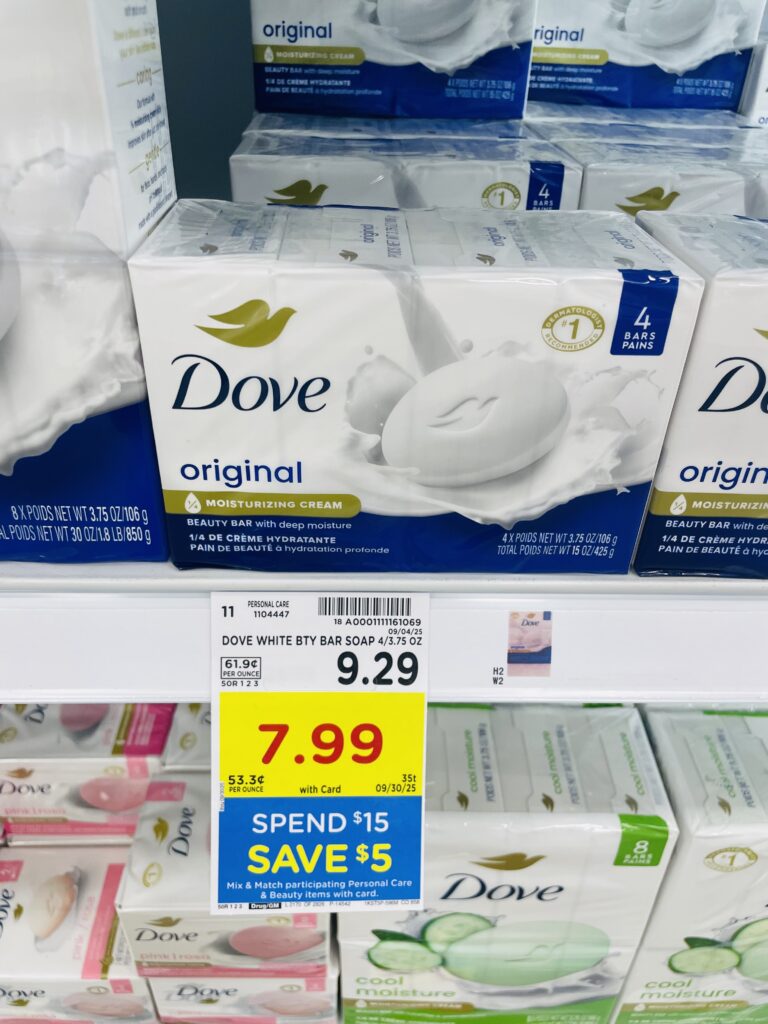 Dove Body Wash and Bar Soap Kroger Shelf Image