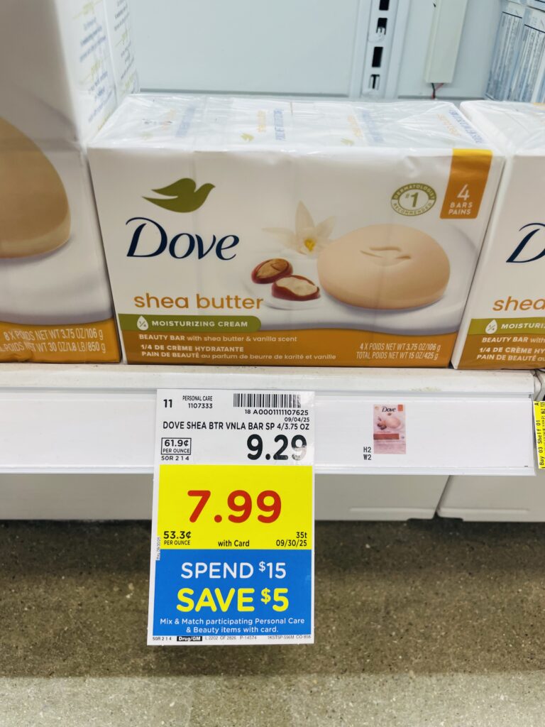 Dove Body Wash and Bar Soap Kroger Shelf Image