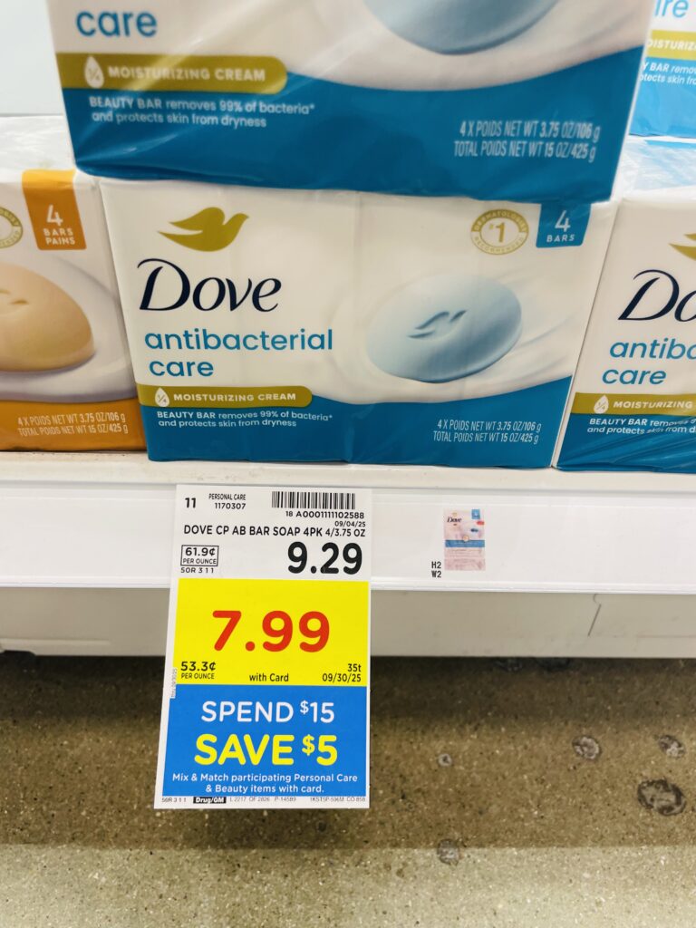 Dove Body Wash and Bar Soap Kroger Shelf Image