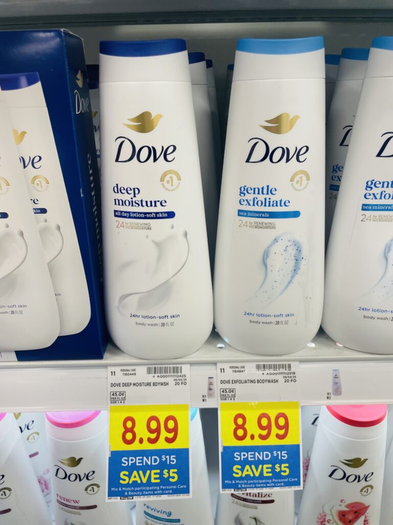 Dove Body Wash and Bar Soap Kroger Shelf Image