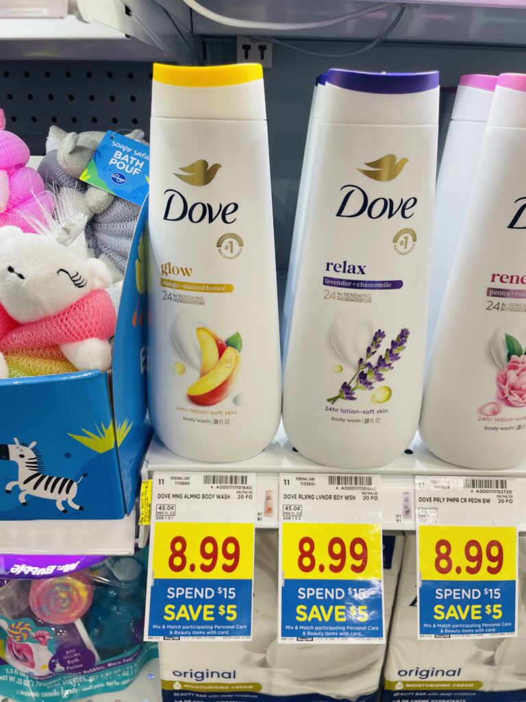 Dove Body Wash and Bar Soap Kroger Shelf Image