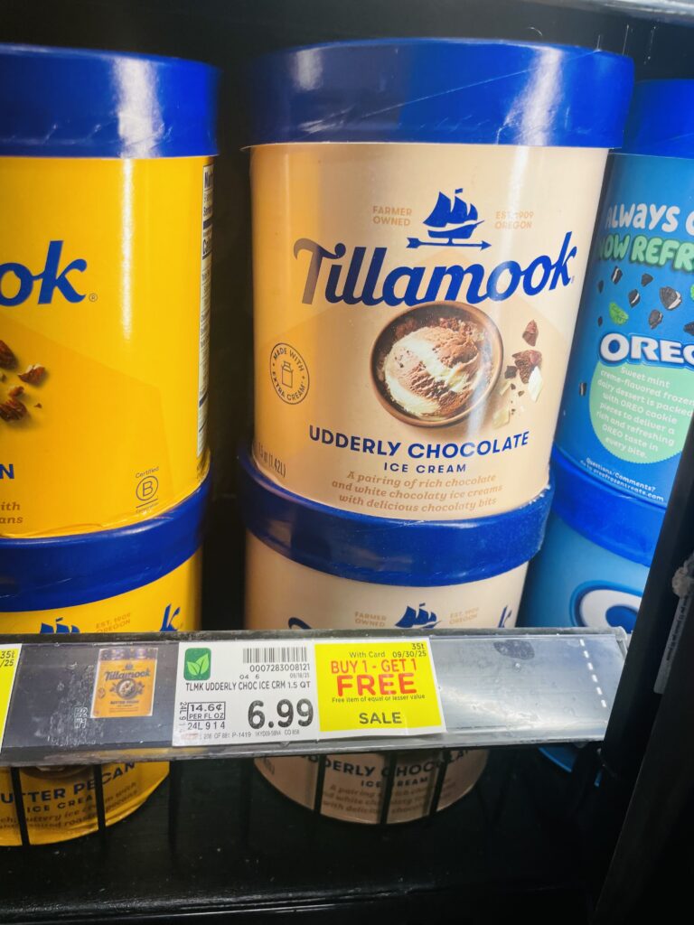Tillamook Ice Cream Kroger Shelf Image (