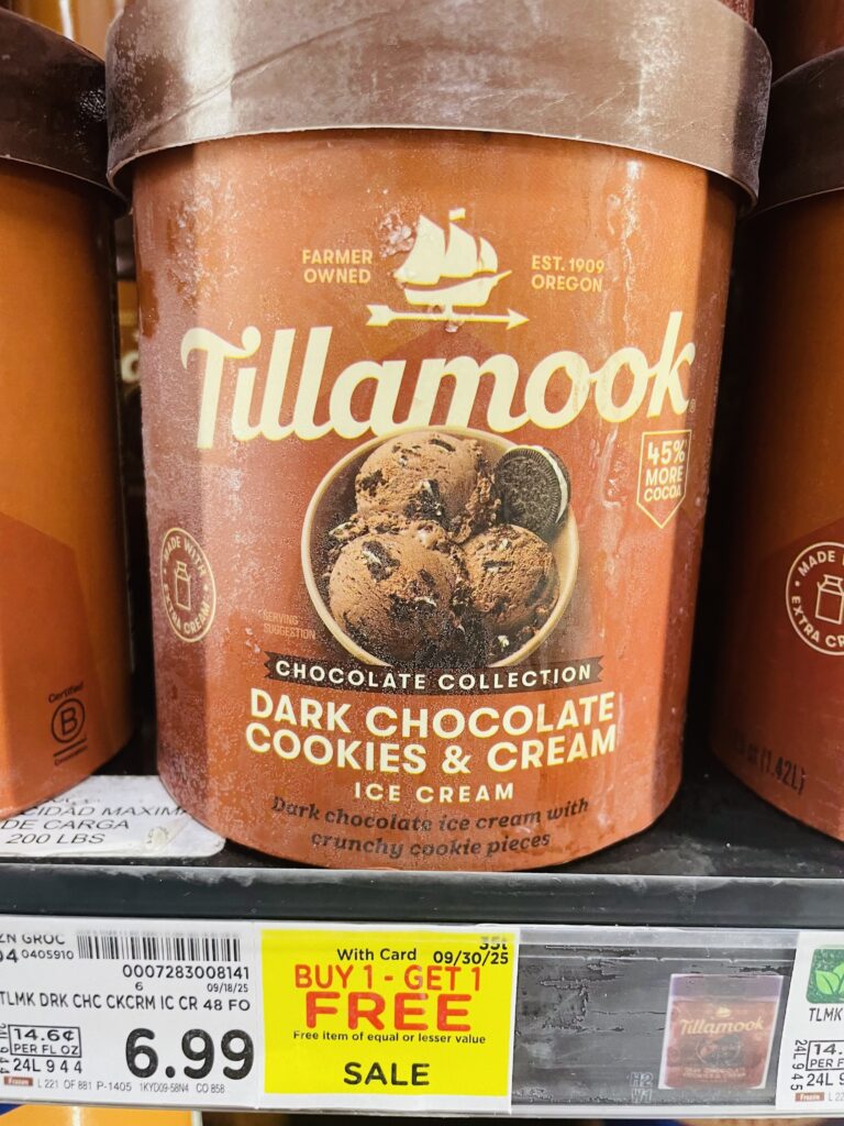 Tillamook Ice Cream Kroger Shelf Image (