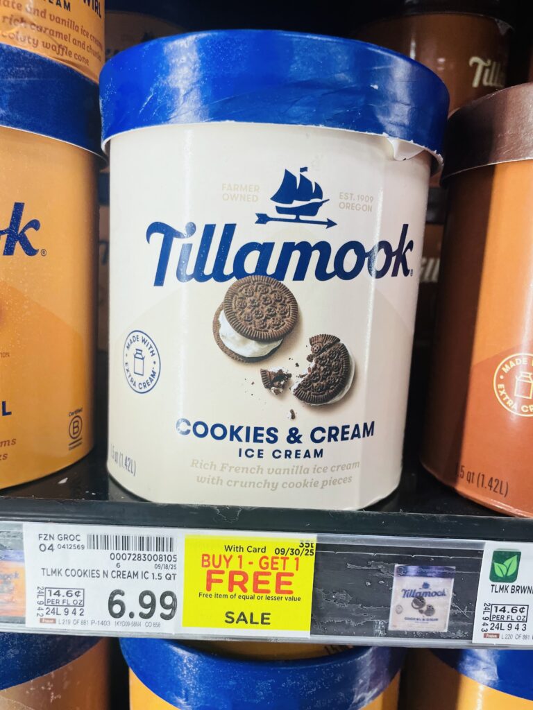 Tillamook Ice Cream Kroger Shelf Image (