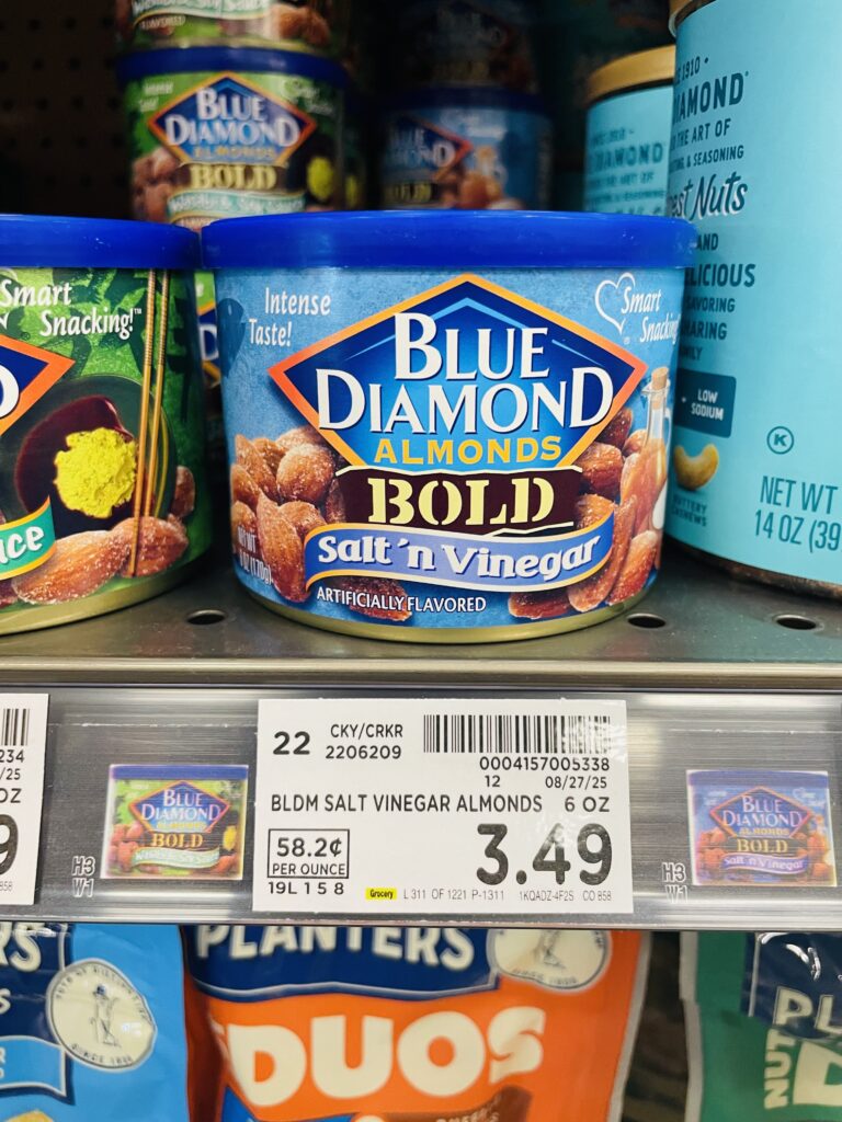 blue diamond almonds kroger shelf image (6)