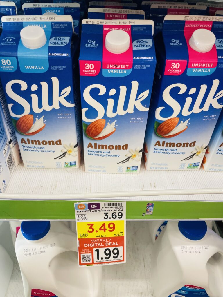silk almond milk kroger shelf image (1)