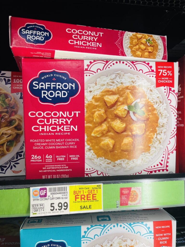 Saffron Road Frozen Entree Kroger Shelf Image