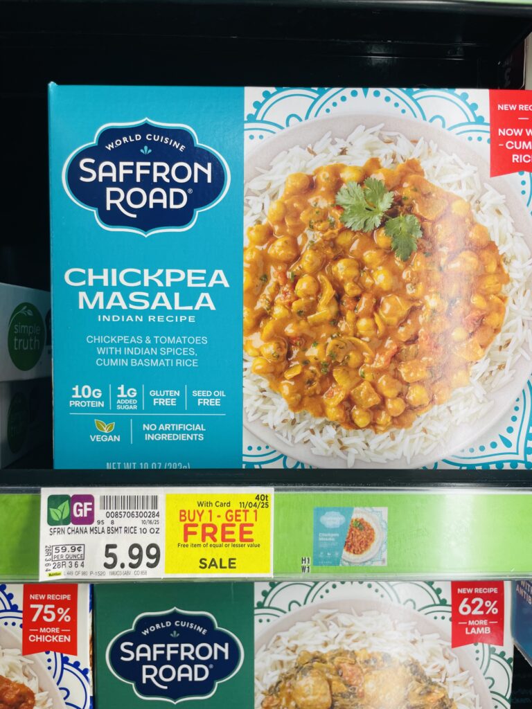 Saffron Road Frozen Entree Kroger Shelf Image