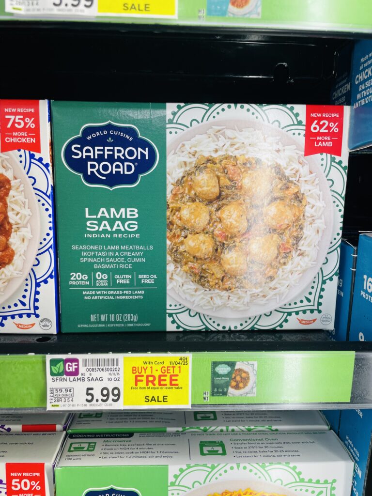 Saffron Road Frozen Entree Kroger Shelf Image
