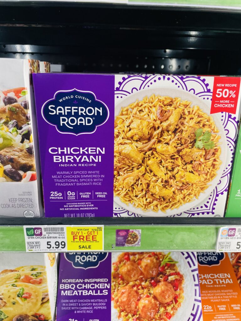 Saffron Road Frozen Entree Kroger Shelf Image