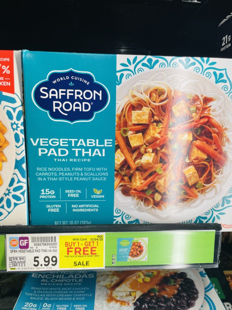 Saffron Road Frozen Entree Kroger Shelf Image