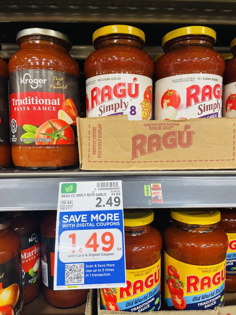 Ragu Pasta Sauce Kroger Shelf Image