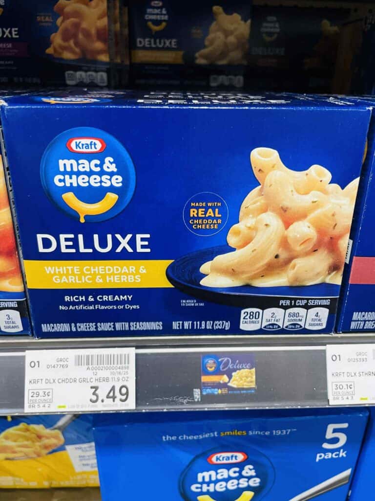 Kraft Deluxe and Velveeta Shells & Cheese Kroger Shelf Image