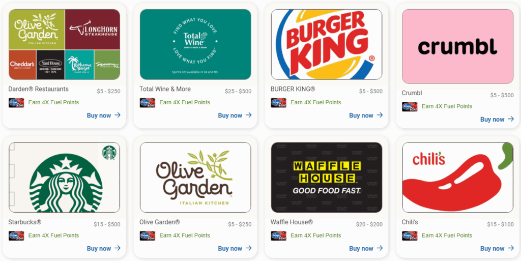 Kroger gift cards dining