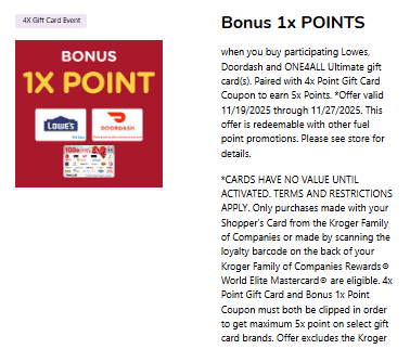 1x fuel points kroger