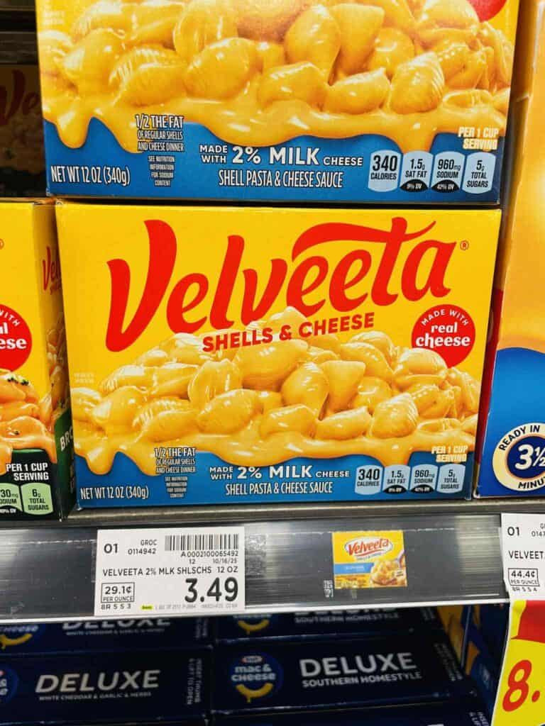 Kraft Deluxe and Velveeta Shells & Cheese Kroger Shelf Image