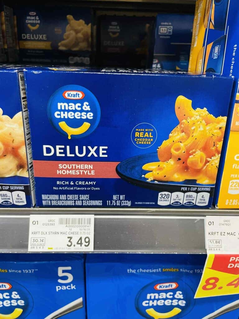 Kraft Deluxe and Velveeta Shells & Cheese Kroger Shelf Image