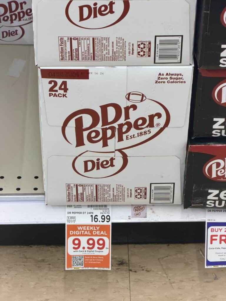 Pepsi Coca-Cola, 7up dr pepper and canada dry 24 ct soda pop kroger shelf image 