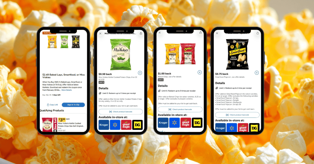 Baked Lays, Smartfood, or Miss Vickies kroger digital and ibotta rebates