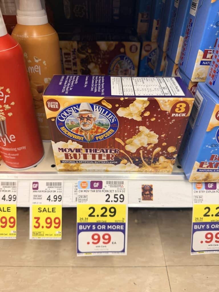 cousin willie's microwave popcorn kroger shelf image