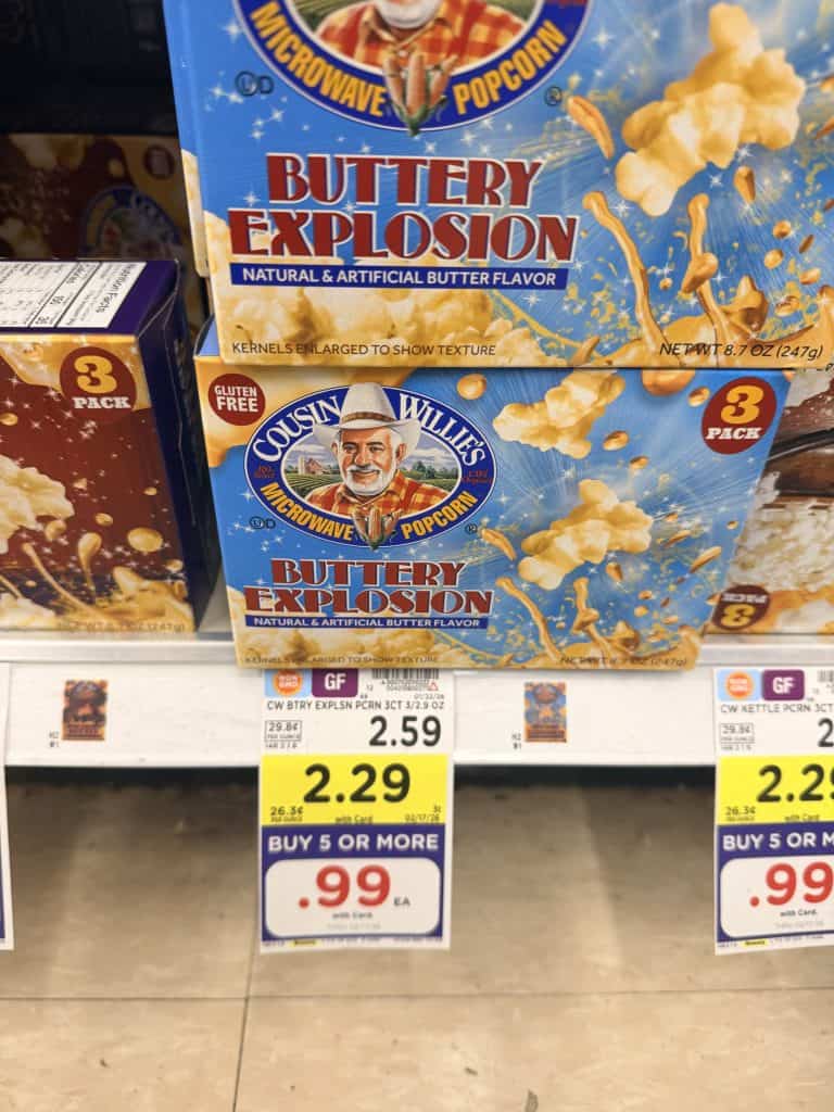 cousin willie's microwave popcorn kroger shelf image