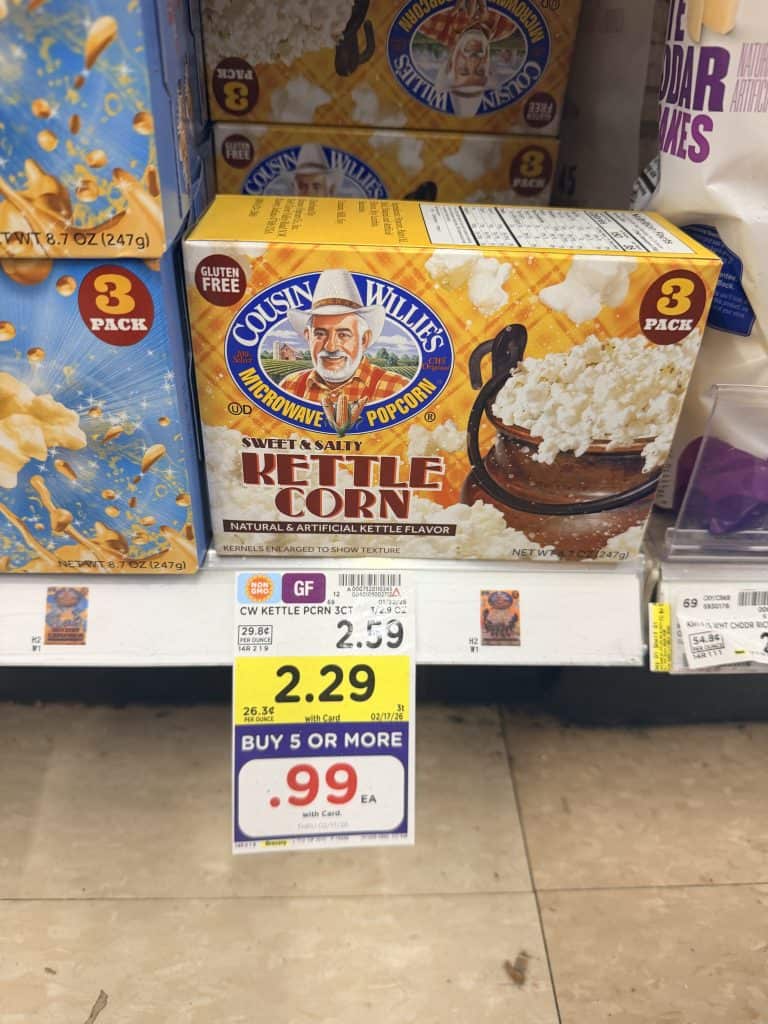 cousin willie's microwave popcorn kroger shelf image