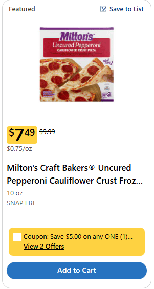 milton's cauliflower pizza kroger price image