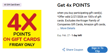 4x fuel points gift cards kroger digital